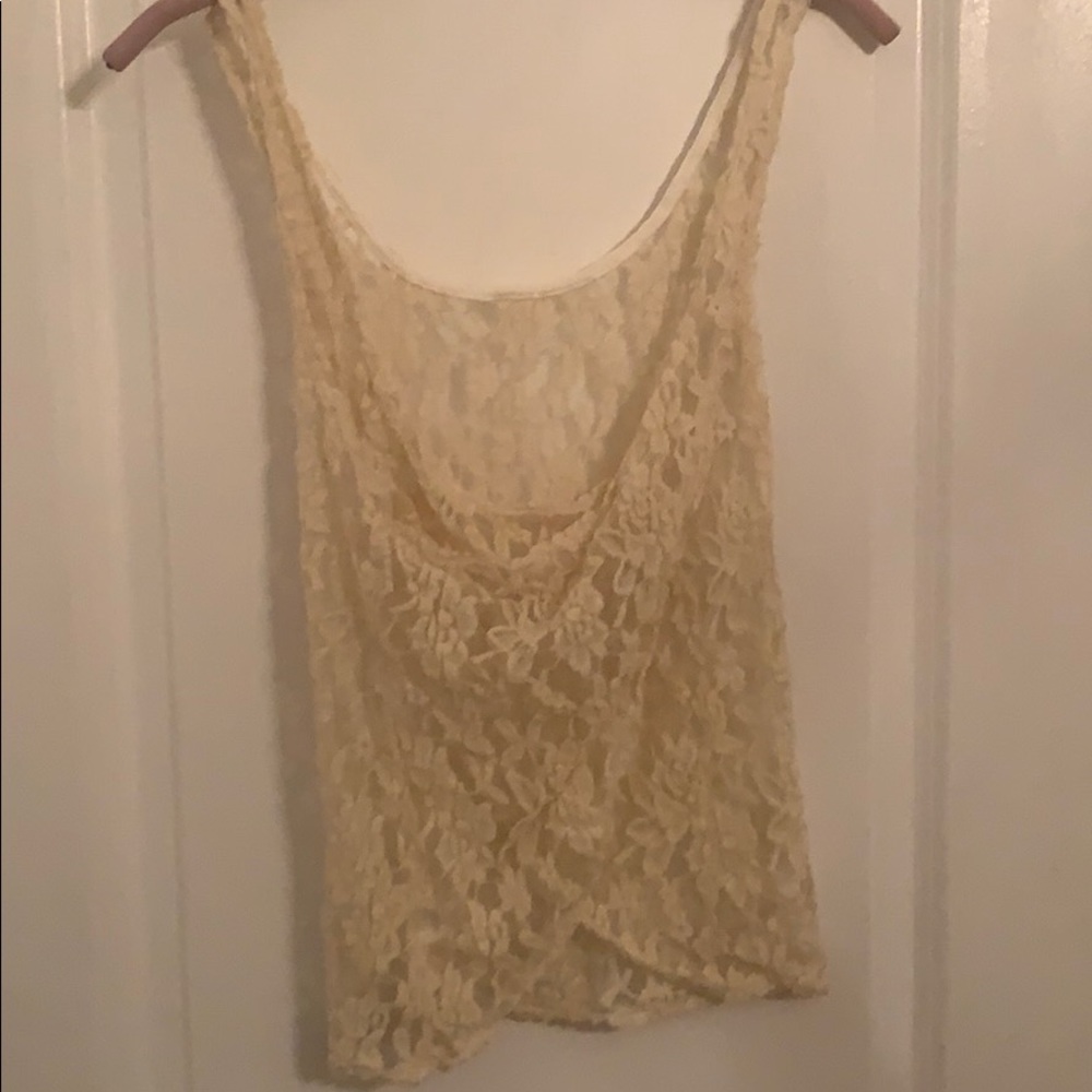 Cream Twist Back Lace Tank Top